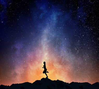 Geceleri çalışan koşucu. Karışık teknik