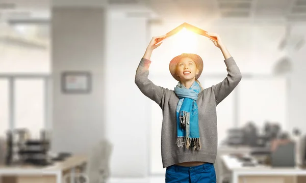 Pretty student studying science . Mixed media — Stock Photo, Image