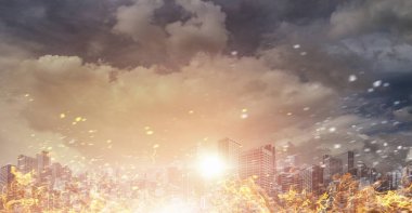 Şehir kavramı içinde felaket. Karışık teknik