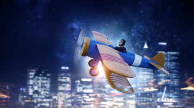 Çizilmiş uçak kadında. Karışık teknik