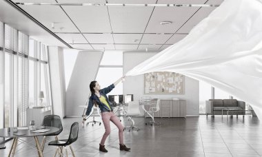 Kız iç beyaz kumaş al. Karışık teknik