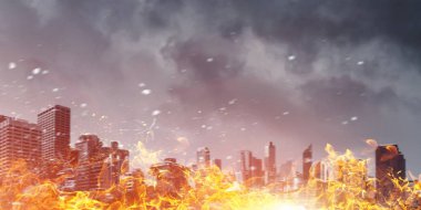 Şehir kavramı içinde felaket. Karışık teknik