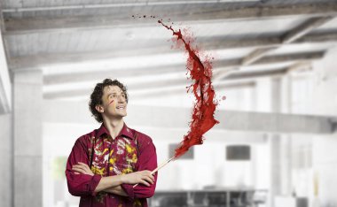 Adam ressam için ilham bekliyor. Karışık teknik