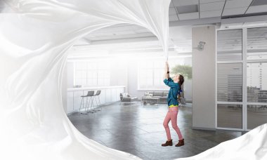 Kız iç beyaz kumaş al. Karışık teknik