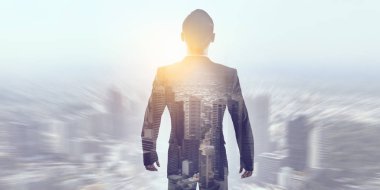 İşadamı modern şehir arka plan