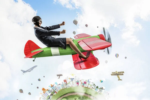 Mujer en avión dibujado —  Fotos de Stock