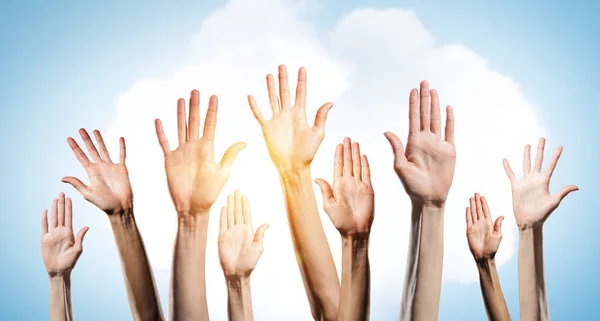 Group of people rise hands — Stock Photo, Image