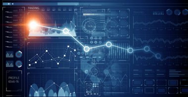 Borsa grafik mavi arka plan üzerinde. Karışık teknik