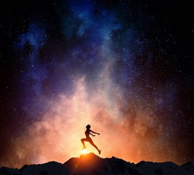 Geceleri çalışan koşucu. Karışık teknik