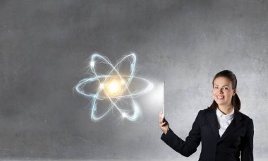 Tablet pc ile iş kadını. Karışık teknik