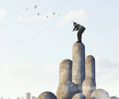 Üstten dalış iş adamı. Karışık teknik