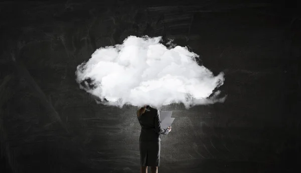 Cloud headed woman . Mixed media — Stock Photo, Image