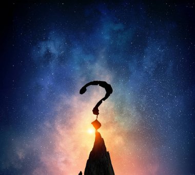 Karanlığın içinde soru işareti. Karışık teknik