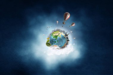 Soyut kolaj. Yüzen ada baloons ile. . Karma ortam. Karma ortam. Karışık teknik