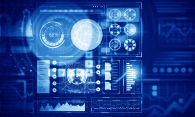 Borsa grafik mavi arka plan üzerinde. Karışık teknik