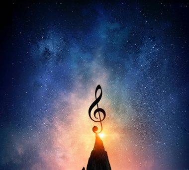 Karanlığın içinde müzik işareti. Karışık teknik