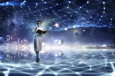 Çekici genç doktor. Karışık teknik