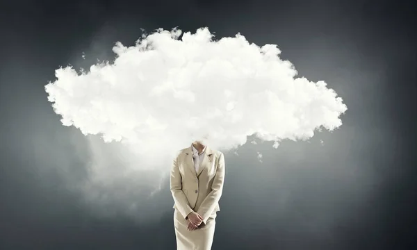 Chmury na czele kobieta. Techniki mieszane — Zdjęcie stockowe