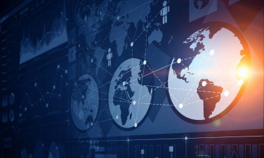 Borsa grafik mavi arka plan üzerinde. Karışık teknik