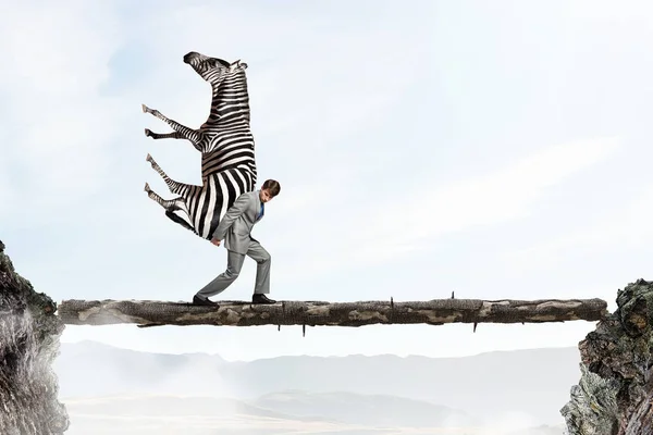 Zakenman met zebra. Mixed media — Stockfoto