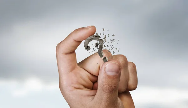 Fragezeichen mit Fingern. Gemischte Medien — Stockfoto