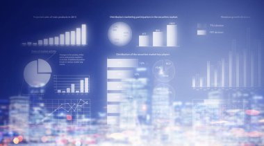 Borsa grafik mavi arka plan üzerinde. Karışık teknik