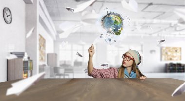 Güzel öğrenci kız. Karışık teknik