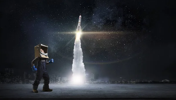 Chce se stát astronaut. Kombinovaná technika — Stock fotografie