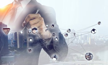 Kablosuz bağlantı fütüristik konsept. Karışık teknik