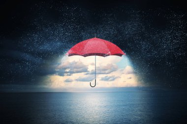 Gökyüzünde renk şemsiye. Karışık teknik