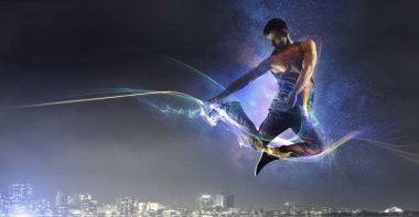 B-boy bazı performans taşır. Karışık teknik