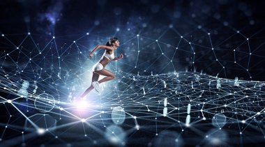 Genç kadın koşucu. Karışık teknik