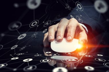 Fare kullanarak iş adamı. Karışık teknik