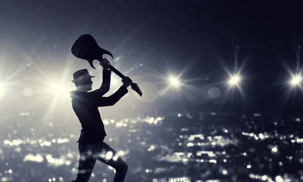 Silueta de guitarrista elegante. Medios mixtos — Foto de Stock