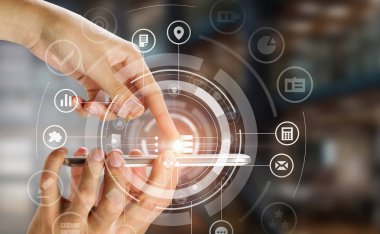 Onun cep telefonu ile ağ. Karışık teknik