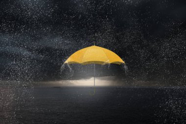 Gökyüzünde renk şemsiye. Karışık teknik