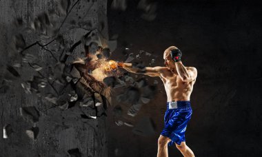 Genç boksör adam. Karma ortam. Karışık teknik