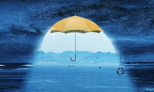 Color umbrella in sky . Mixed media — Stock Photo, Image