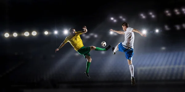 Hot moments of soccer match . Mixed media — Stock Photo, Image