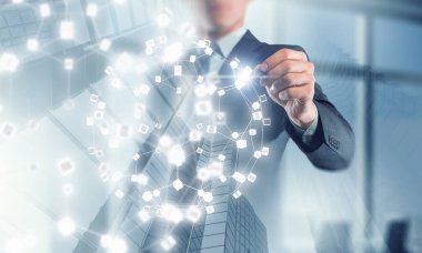 Kablosuz bağlantı fütüristik konsept. Karışık teknik