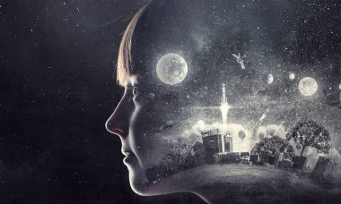 Küçük kız rüya. Karışık teknik