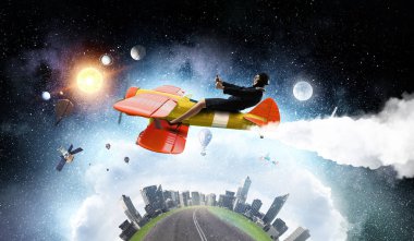 Çizilmiş uçak kadında. Karışık teknik