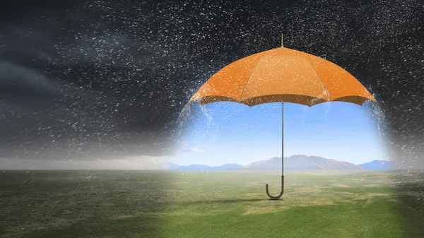 Color umbrella in sky . Mixed media — Stock Photo, Image