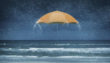 Gökyüzünde renk şemsiye. Karışık teknik