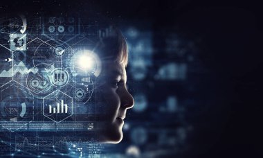 Küçük adam karanlıkta arıyor. Karışık teknik