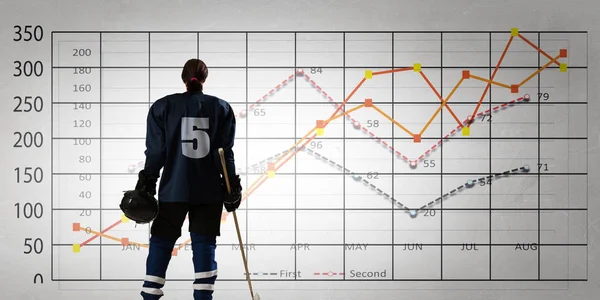 Hockey player and dynamics graph. Mixed media . Mixed media — Stock Photo, Image