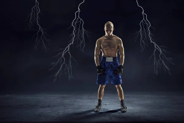 Box fighter trainning outdoor . Mixed media . Mixed media — Stock Photo, Image
