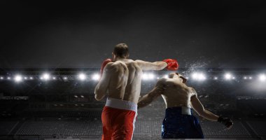 Two boxers fighting . Mixed media clipart