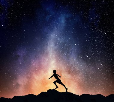 Geceleri çalışan koşucu. Karışık teknik