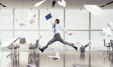 İşadamı Office atlama. Karışık teknik